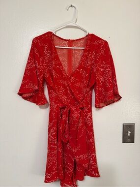 Amazon Red Wrap Dress with White Speckle Print